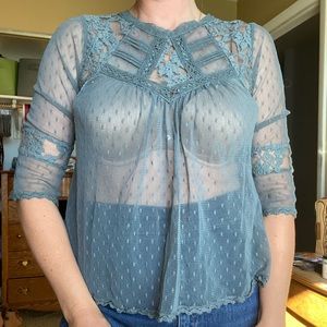 Free People lace blouse with button back